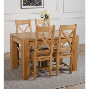 ChunKy Oak : Bàn Ăn 1m4 + 4 Ghế ( Lưng X - Mặt Gỗ )